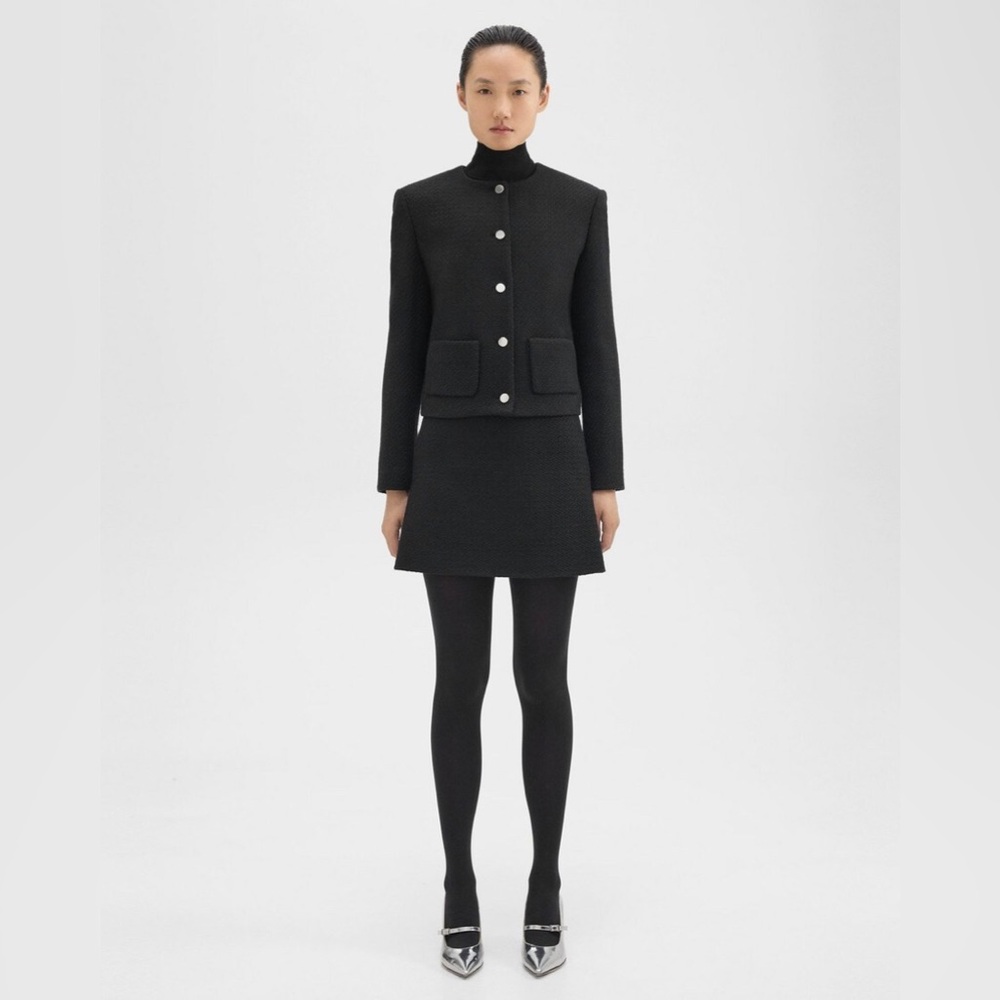 Theory Easy Waist‎ In Black Wool Blend A-Line Mini Skirt Women’s Size 8